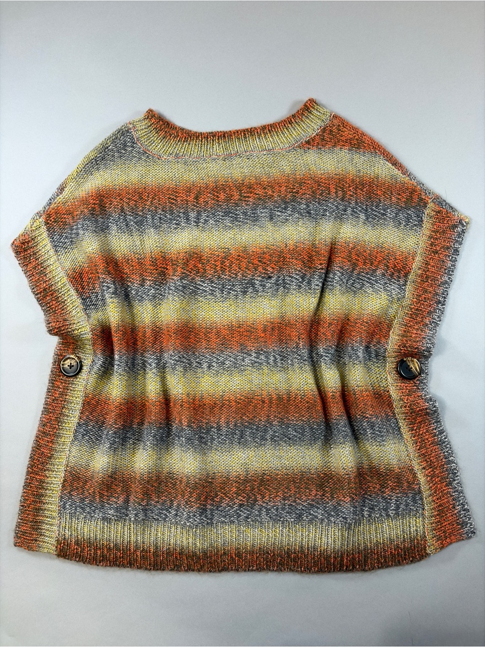 The Limited M/L Striped Wool Blend Poncho Sweater Orange Yellow/Green Gray Cape